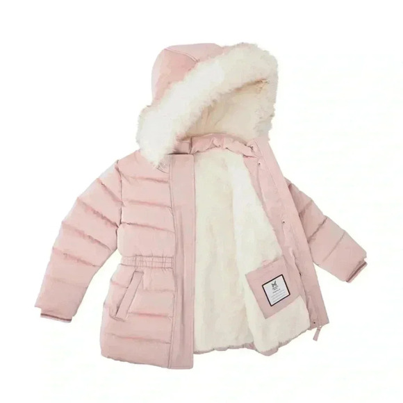 New Members Mark Toddler Sz. 4T Puffer Jacket Pink Removable Faux Fur Hood NWT - Picture 8 of 12